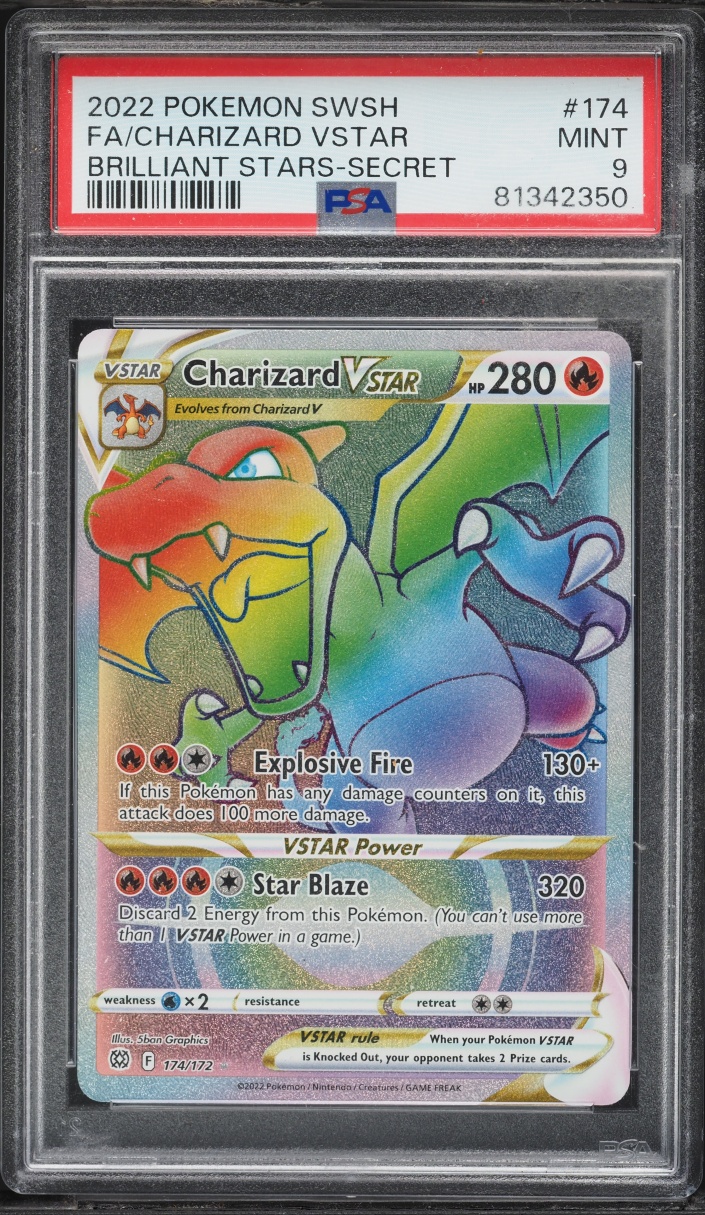 2022 Pokemon Sword & Shield Brilliant Stars Rainbow Rare Charizard VSTAR #174 PSA 9 MINT