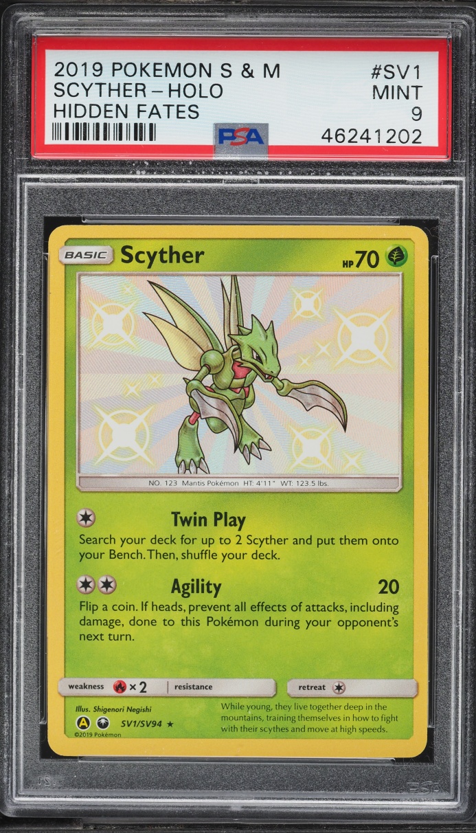 2019 Pokemon Sun & Moon Hidden Fates Shiny Vault Holo Scyther #SV1 PSA 9 MINT