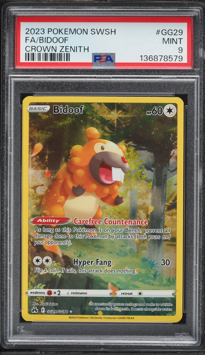 2023 Pokemon Sword & Shield Crown Zenith Full Art Bidoof #GG29 PSA 9 MINT