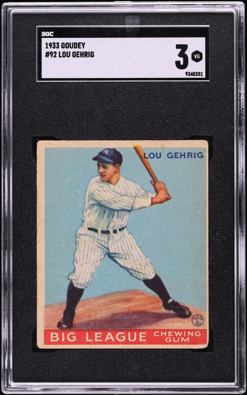 1933 Goudey Lou Gehrig #92 SGC 3 VG