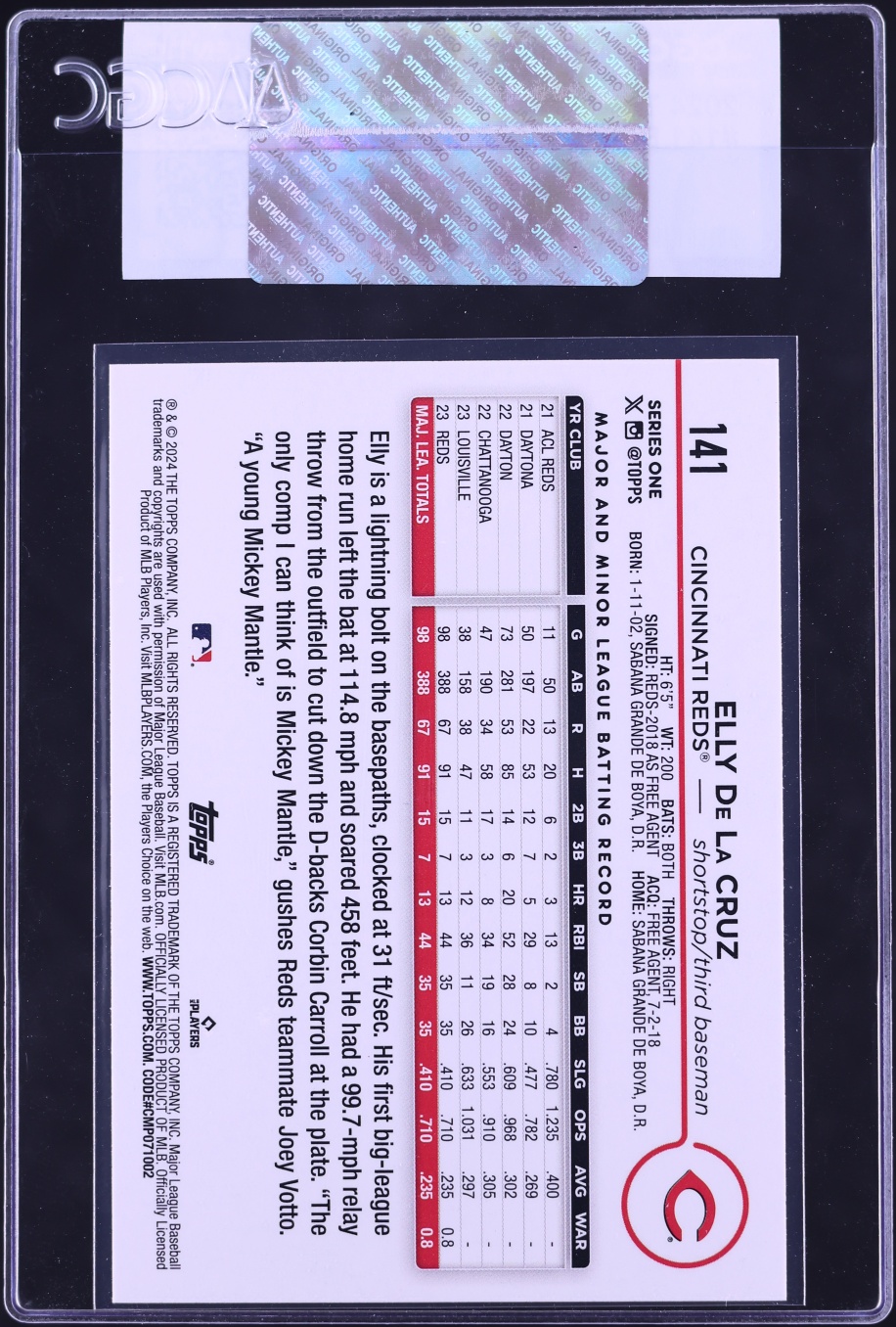 2024 Topps Elly De La Cruz ROOKIE #141 CGC AUTH
