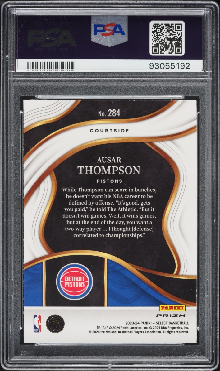 2023 Select Courtside Tiger Prizm Ausar Thompson ROOKIE #284 PSA 10 GEM MINT
