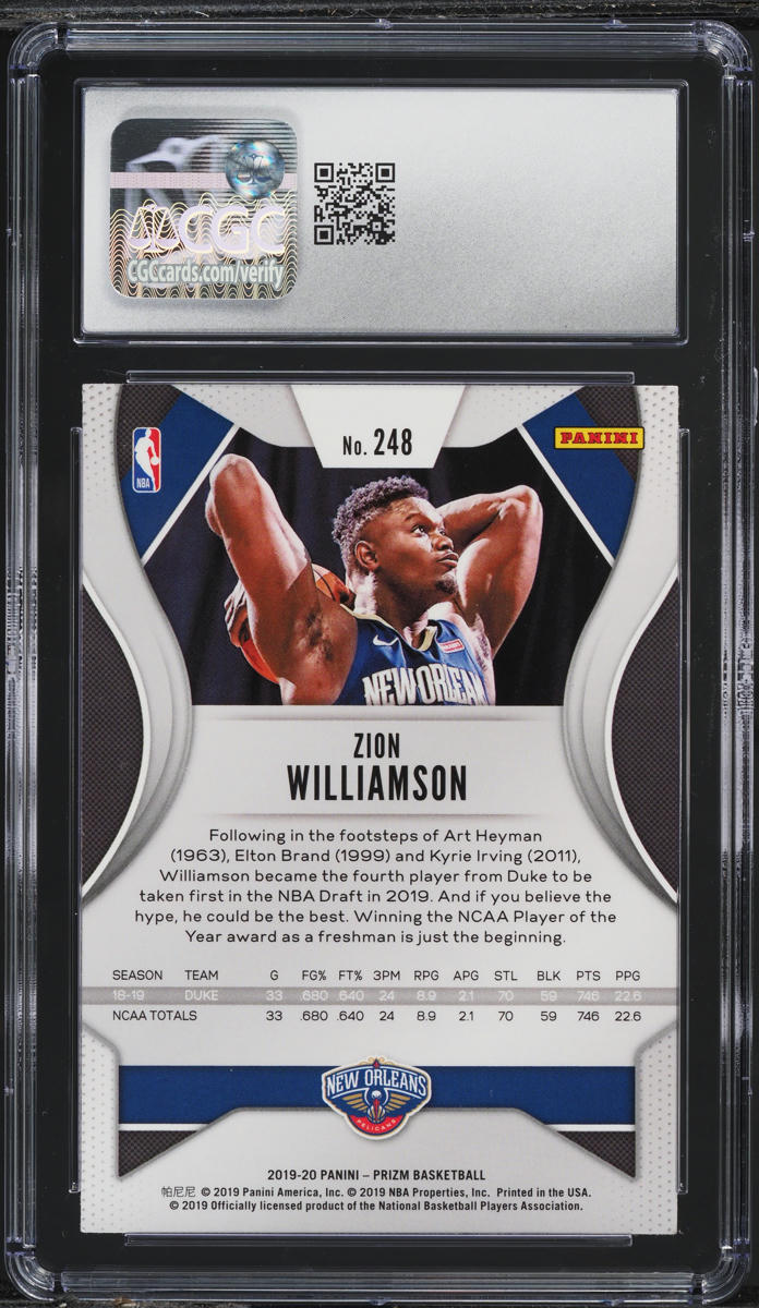 2019 Panini Prizm Zion Williamson ROOKIE #248 CGC 10 GEM MINT