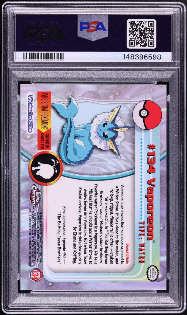 2000 Topps Chrome Pokemon Vaporeon #134 PSA 10 GEM MINT
