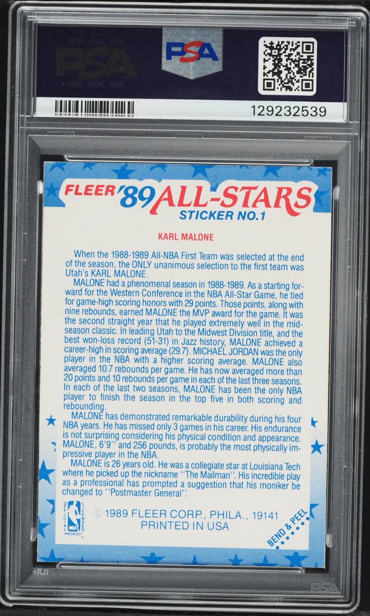 1989 Fleer Sticker Karl Malone ALL STARS #1 PSA 8 NM-MT