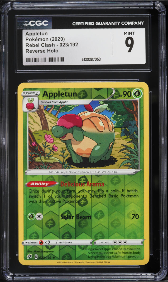 2020 Pokemon Sword & Shield Rebel Clash Reverse Holo Appletun #023 CGC 9 MINT