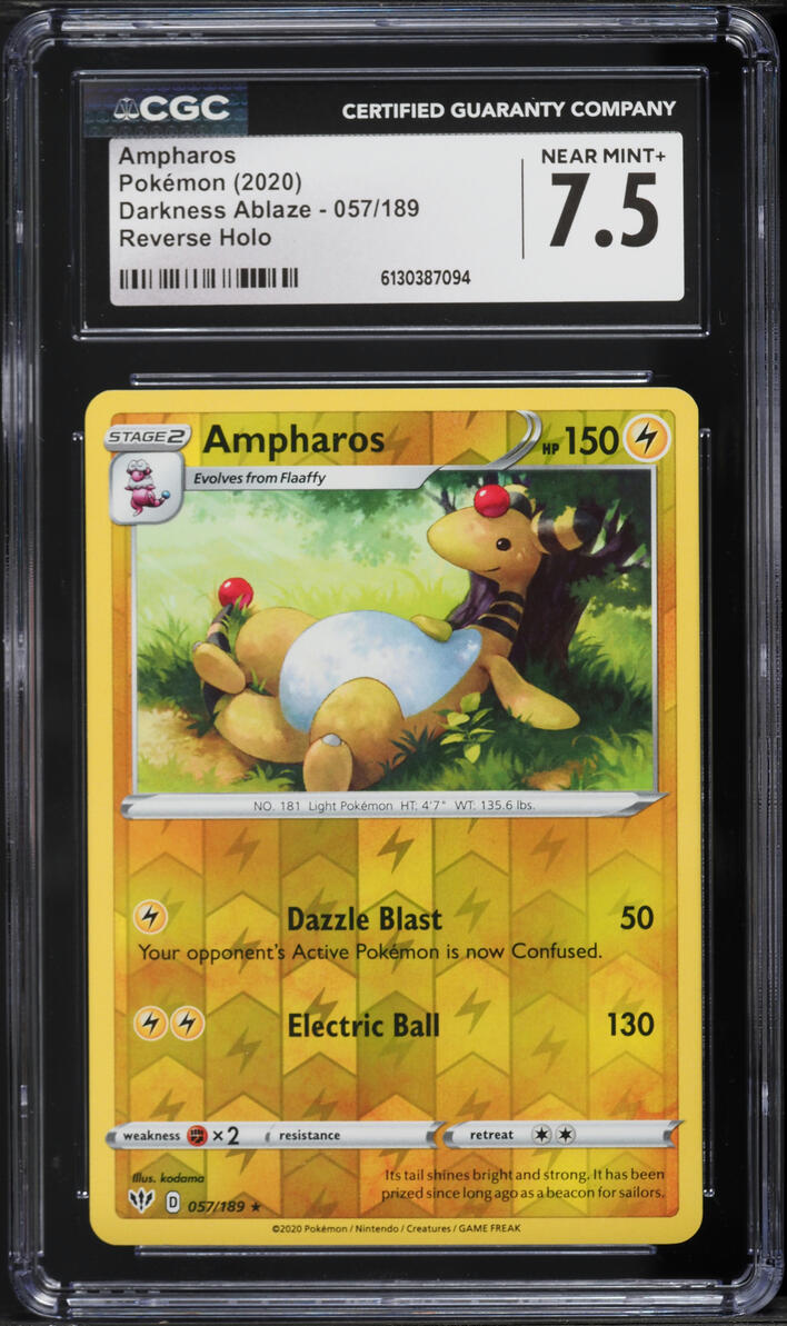 2020 Pokemon Sword & Shield Darkness Ablaze Reverse Holo Ampharos #057 CGC 7.5 NRMT+