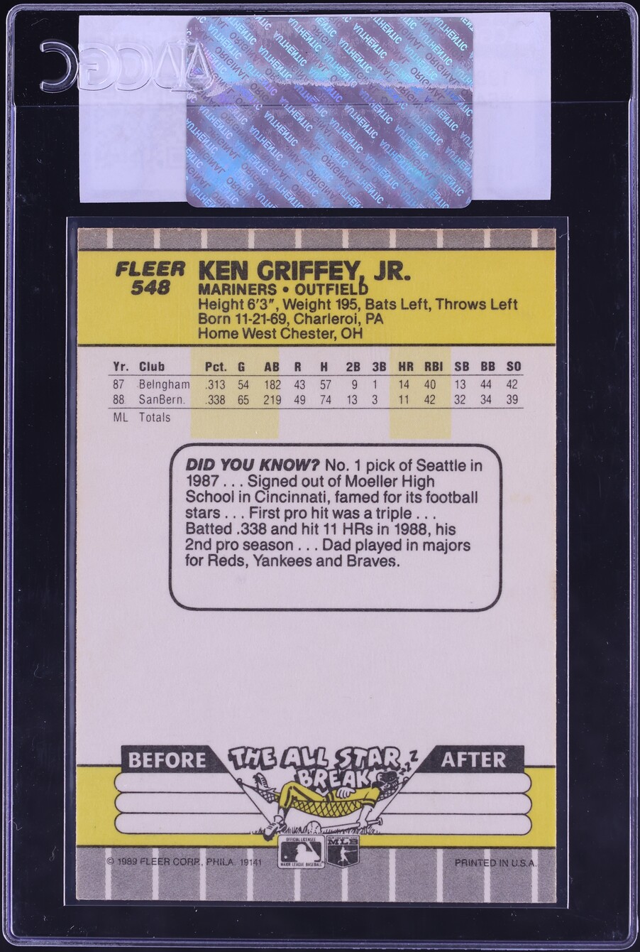 1989 Fleer Ken Griffey Jr. ROOKIE #548 CGC AUTH