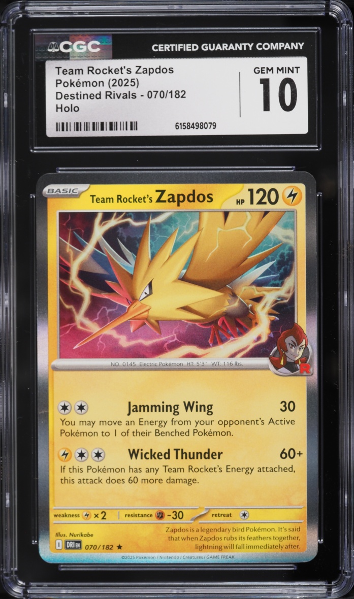 2025 Pokemon Scarlet & Violet Destined Rivals Holo Team Rocket's Zapdos #70 CGC 10 GEM MINT