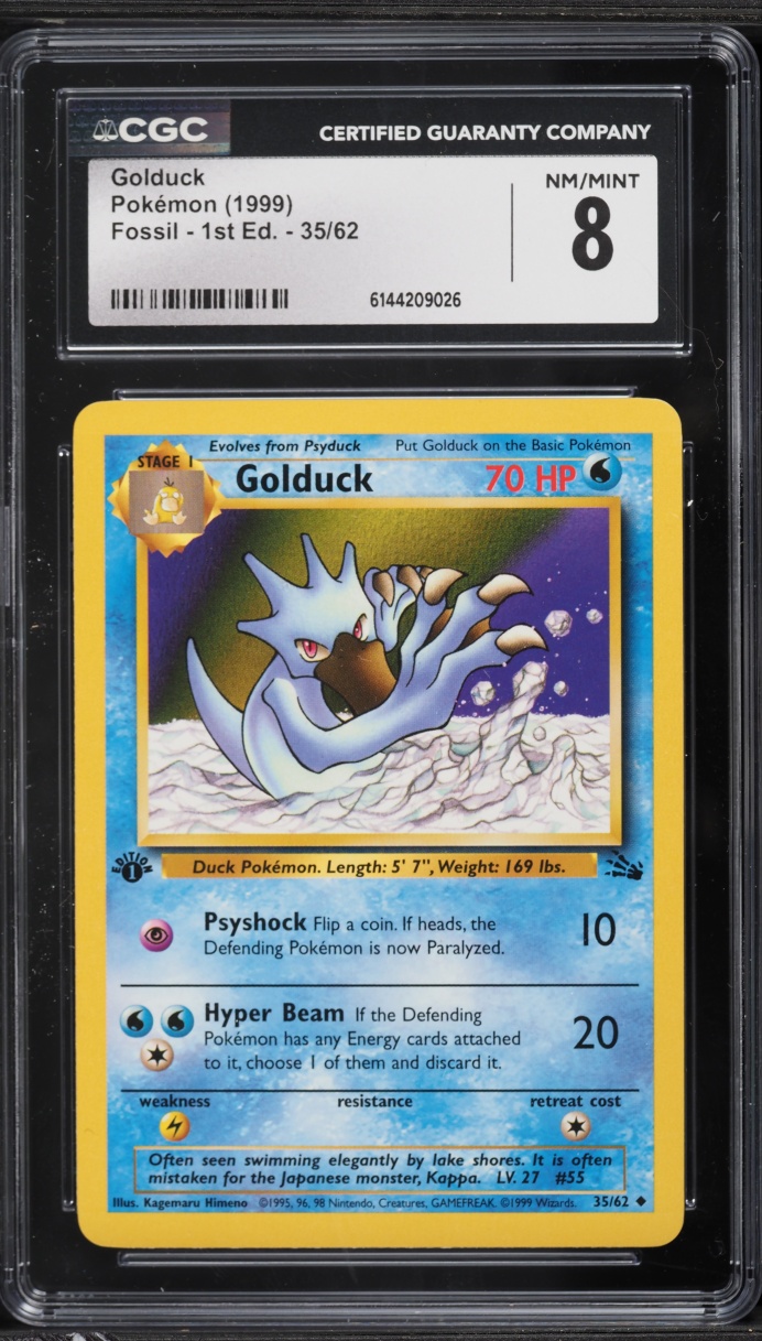 1999 Pokemon Fossil 1st Edition Golduck #35 CGC 8 NM-MT