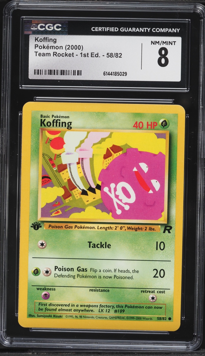 2000 Pokemon Team Rocket 1st Edition Koffing #58 CGC 8 NM-MT