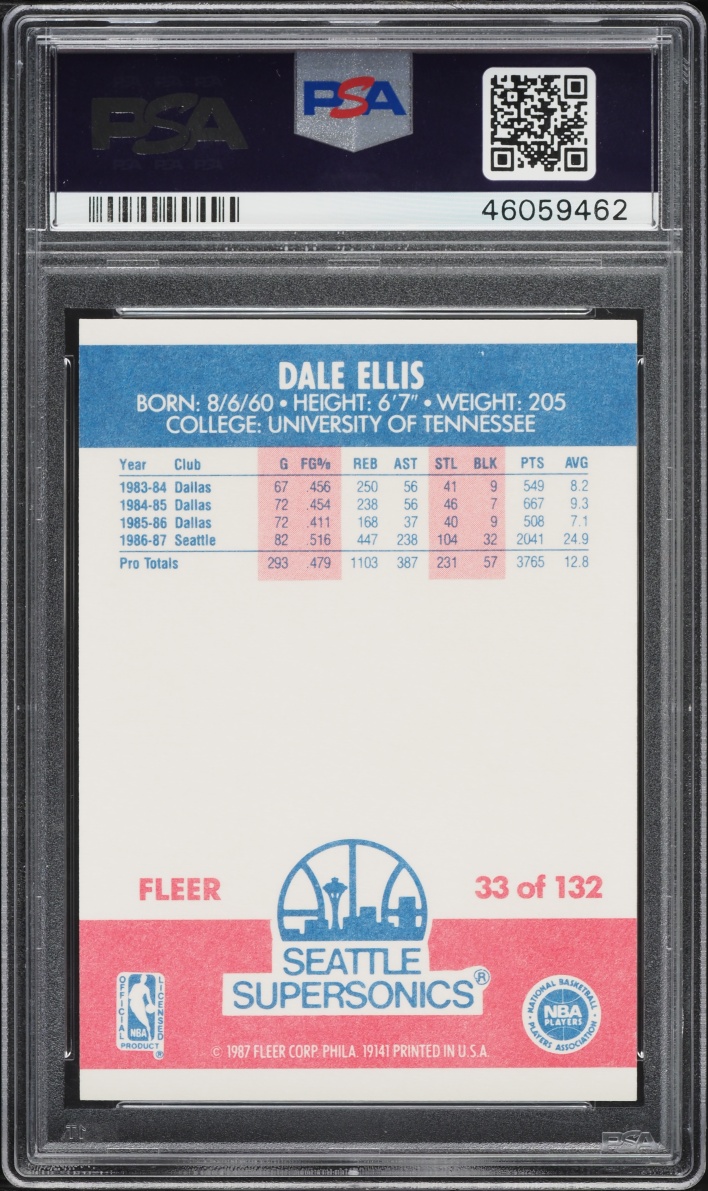 1987 Fleer Basketball Dale Ellis ROOKIE #33 PSA 8 NM-MT