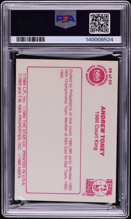 1986 Star Court Kings Andrew Toney ROOKIE #29 PSA 8 NM-MT