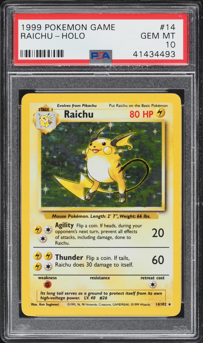 1999 Pokemon Base Set Holo Raichu #14 PSA 10 GEM MINT