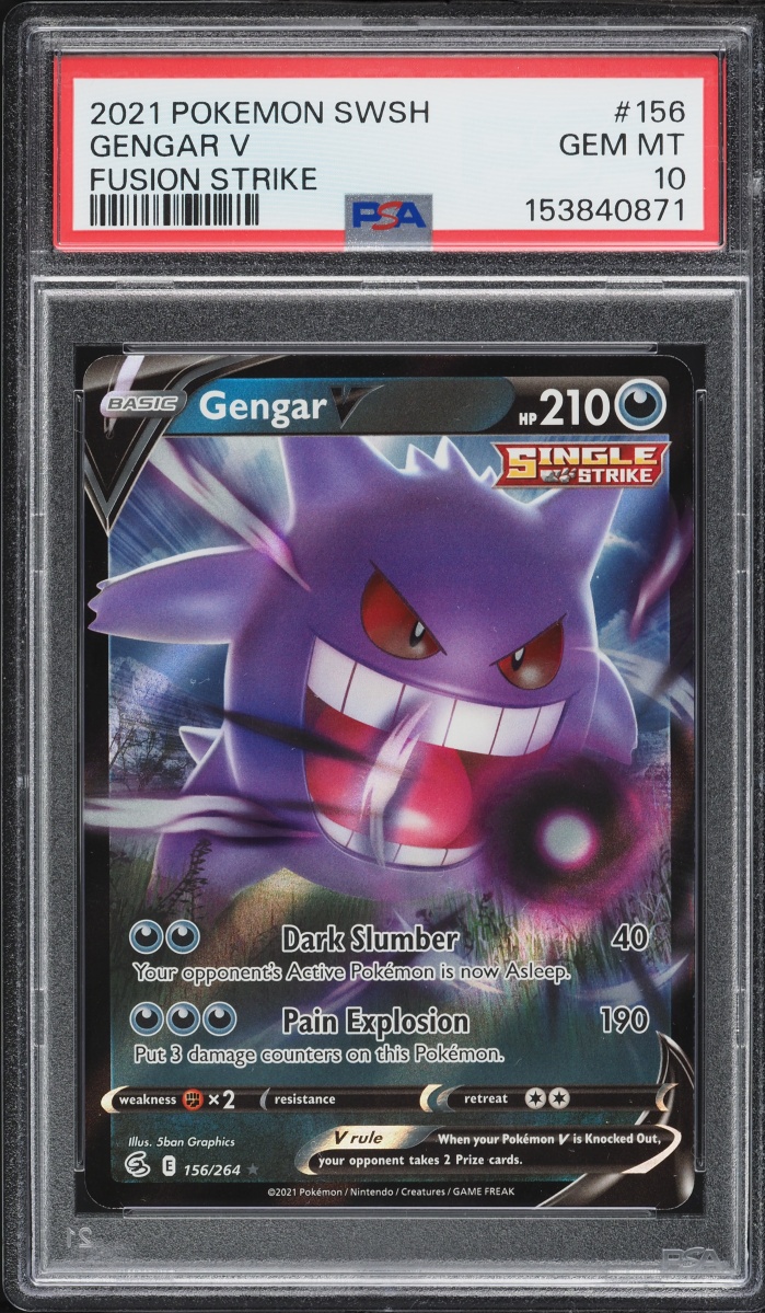 2021 Pokemon Sword & Shield Fusion Strike Holo Gengar V #156 PSA 10 GEM MINT