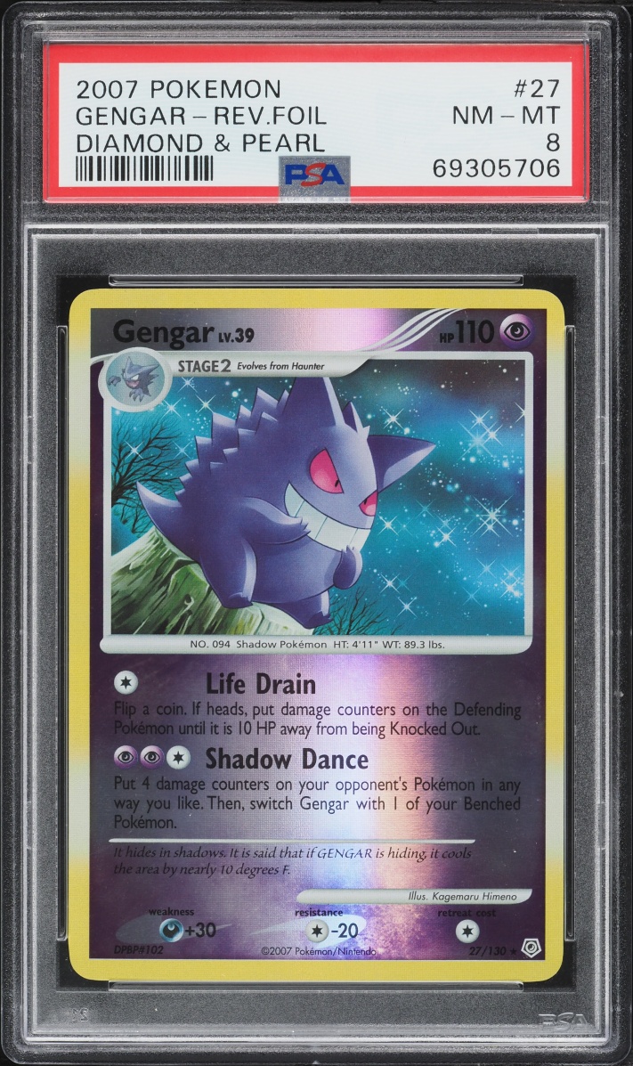 2007 Pokemon Diamond & Pearl Reverse Holo Gengar #27 PSA 8 NM-MT