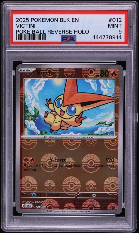 2025 Pokemon Scarlet & Violet Black Bolt Poke Ball Reverse Holo Victini #12 PSA 9 MINT