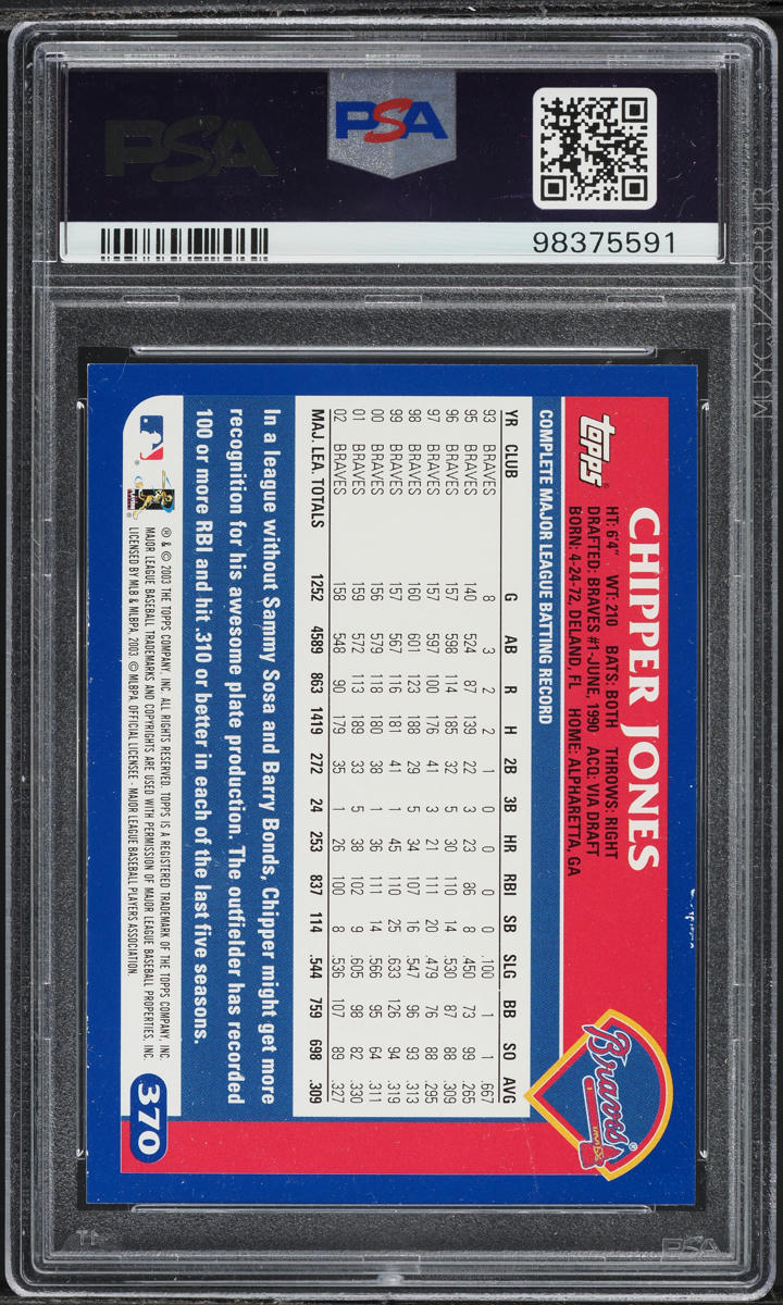 2003 Topps Chipper Jones #370 PSA 7 NRMT