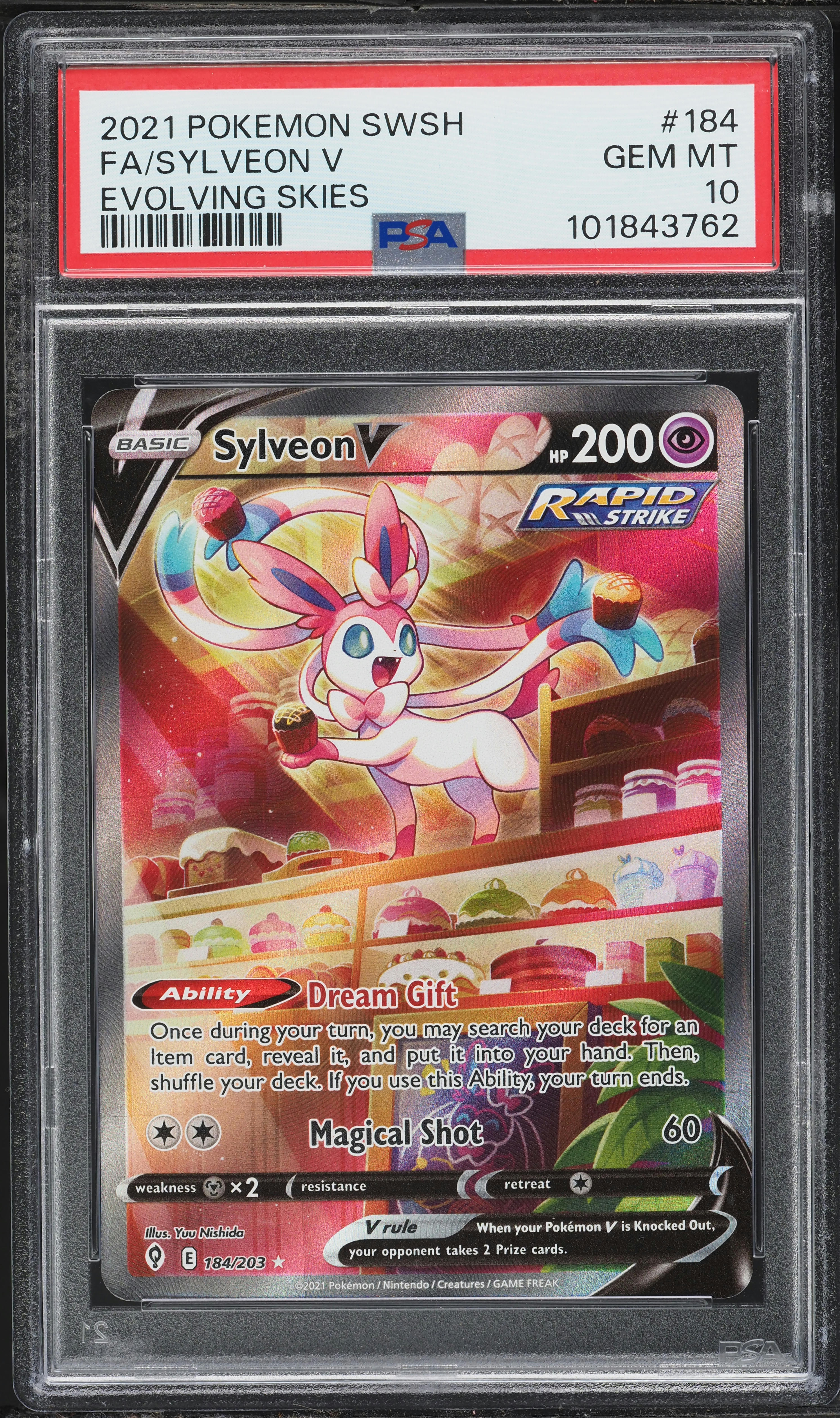2021 Pokemon Sword & Shield Evolving Skies Full Art Sylveon V #184 PSA 10 GEM MINT