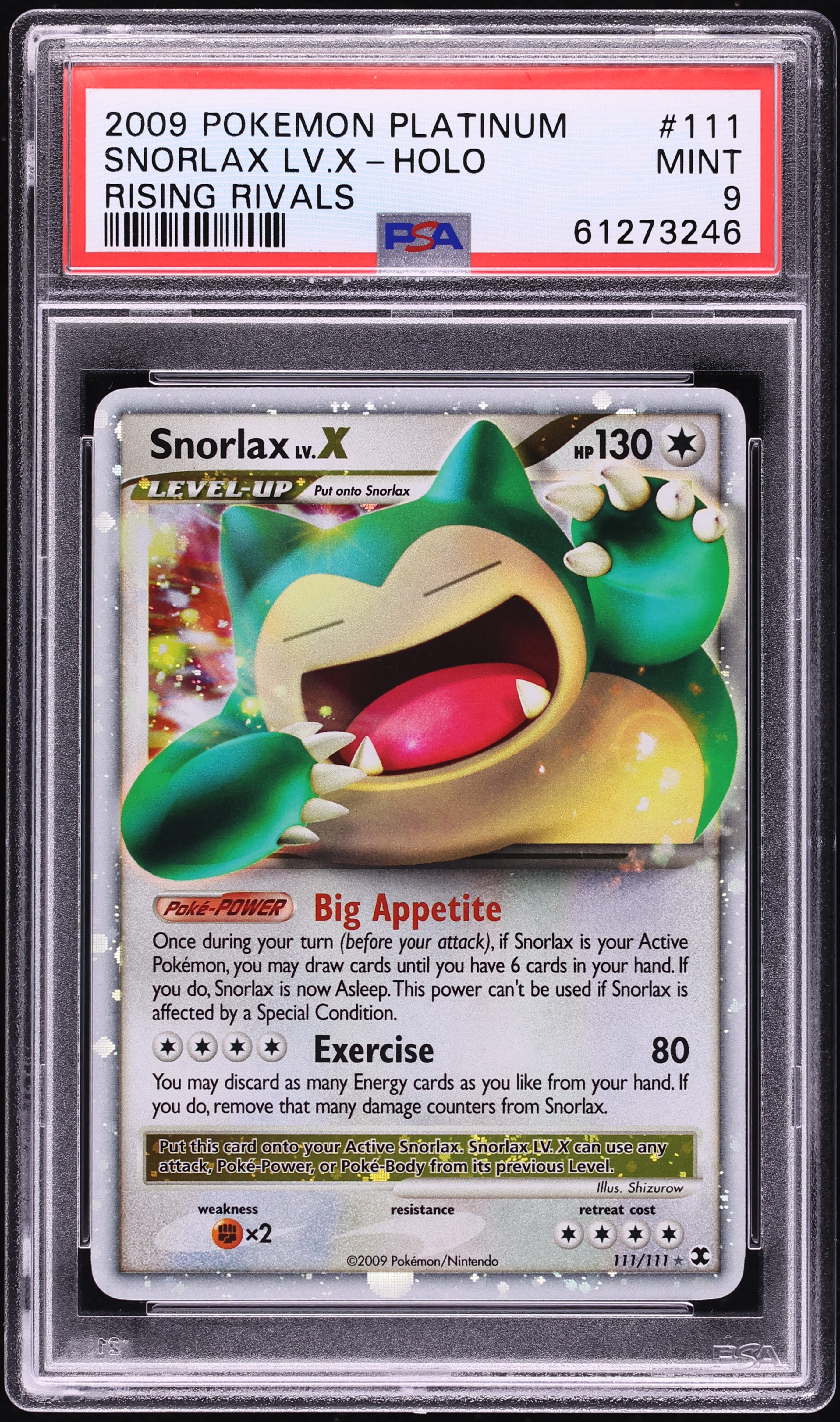 2009 Pokemon Platinum Rising Rivals Holo Snorlax Lv. X #111 PSA 9 MINT