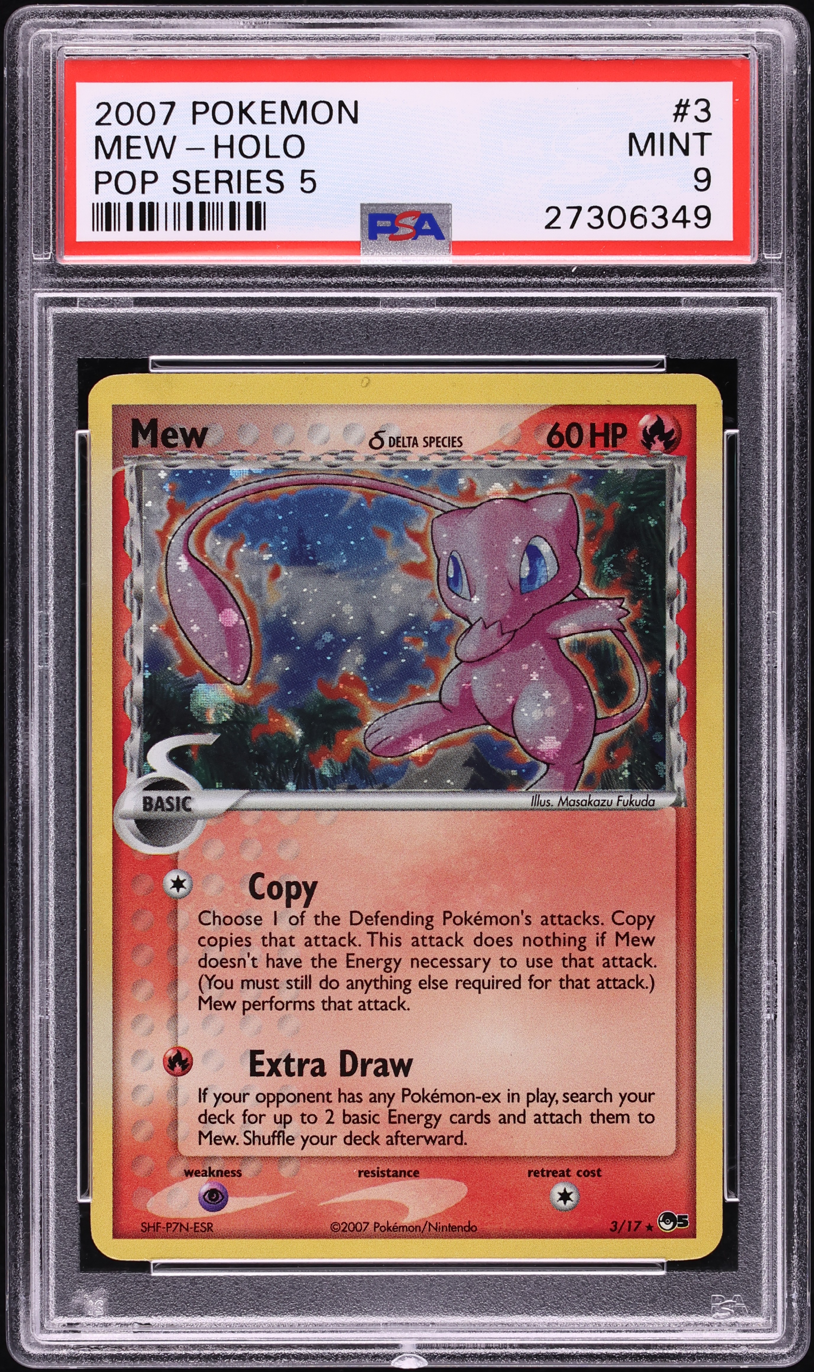 2007 Pokemon POP Series 5 Inverted Back Holo Mew #3 PSA 9 MINT