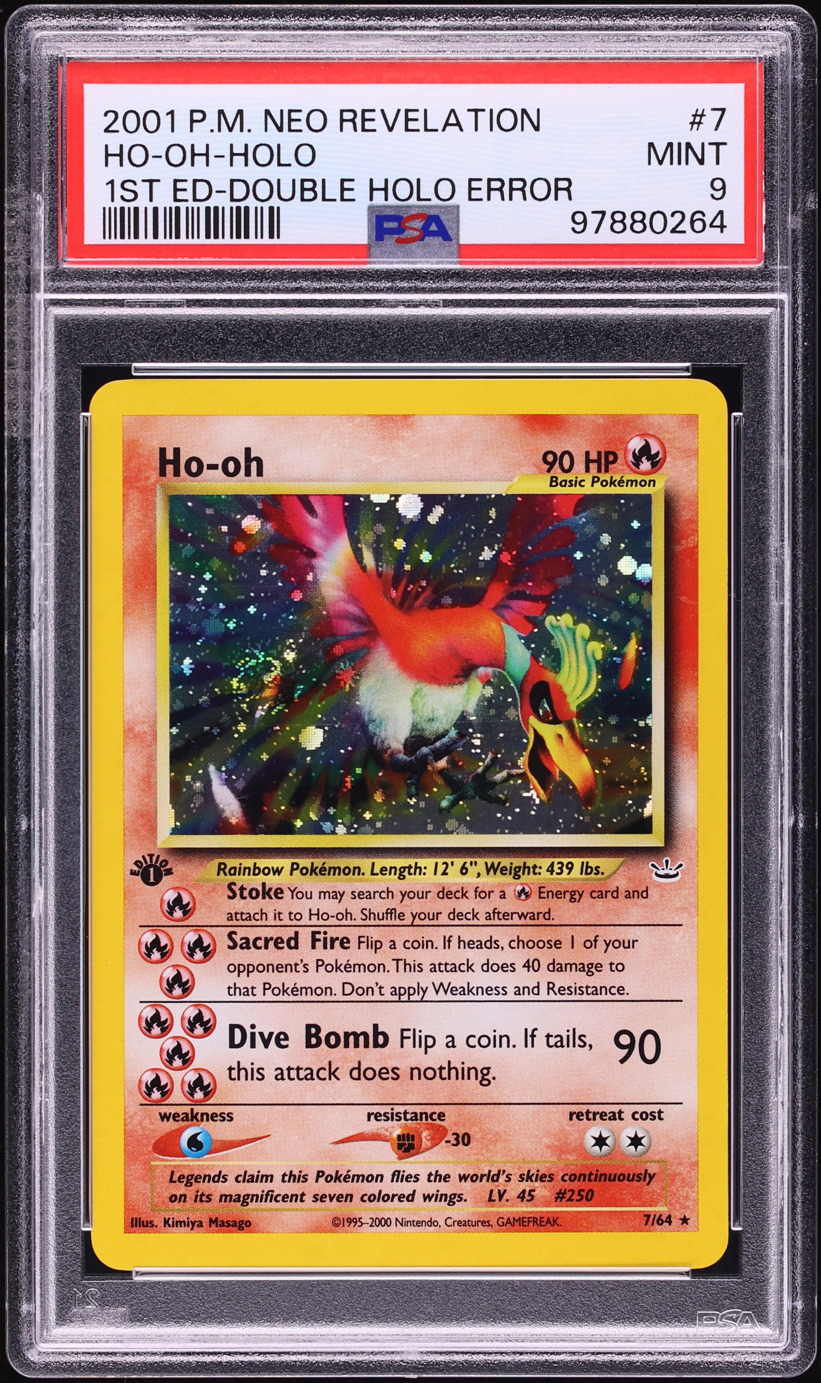 2001 Pokemon Neo Revelation 1st Edition Double Holo Error Ho-Oh #7 PSA 9 MINT