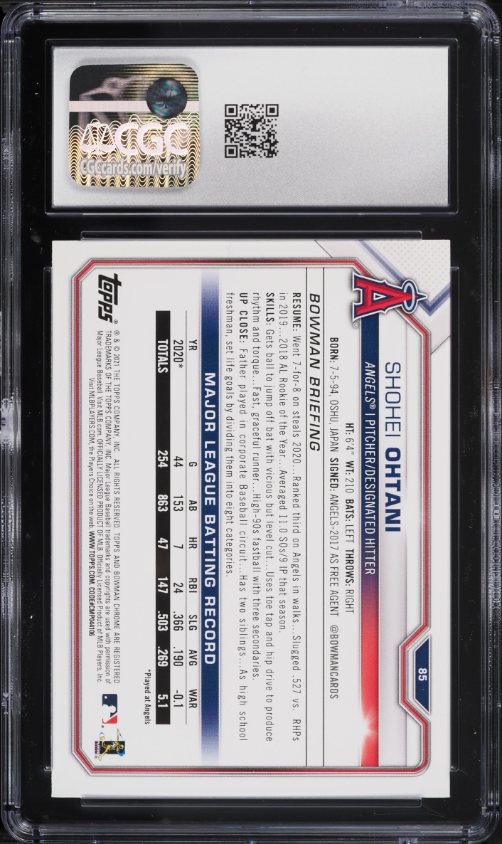 2021 Bowman Shohei Ohtani #85 CGC 10 GEM MINT