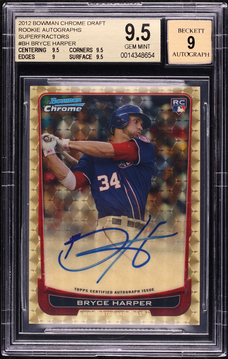 2012 Bowman Chrome Draft Superfractor Bryce Harper ROOKIE AUTO 1/1 BGS 9.5 GEM