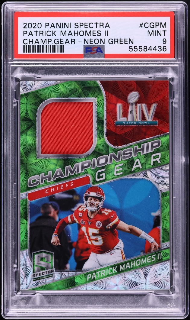 2020 Panini Spectra Championship Gear Neon Green Prizm Patrick Mahomes II PATCH /15 #CGPM PSA 9 - Photo 1