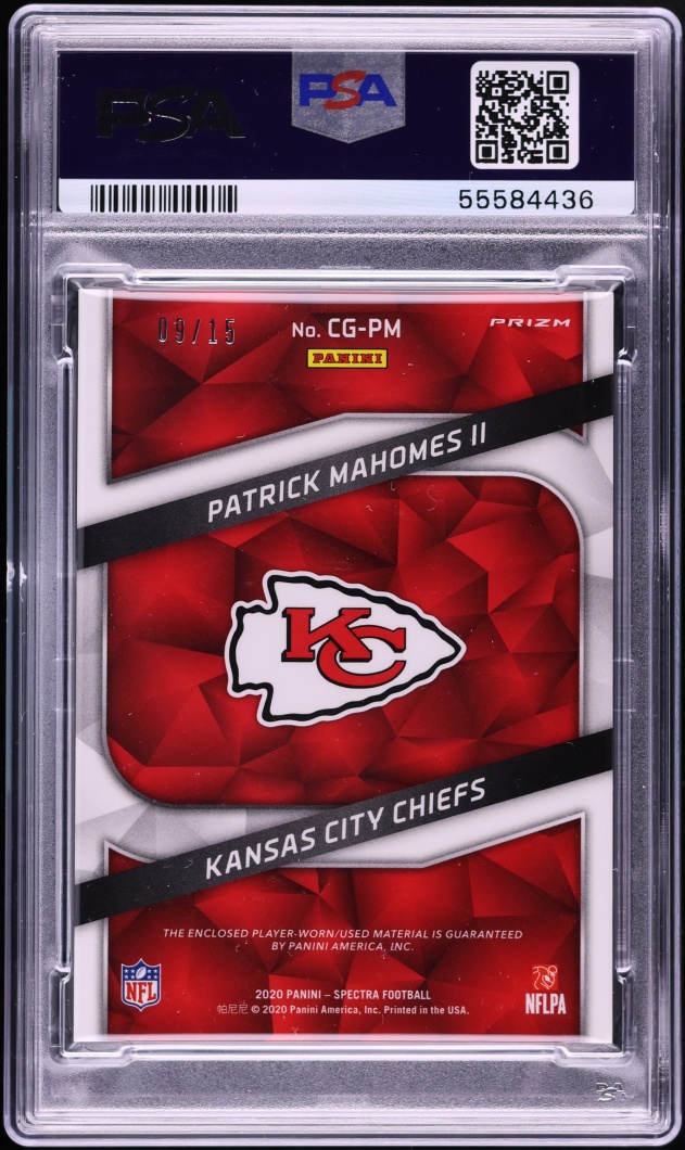 2020 Panini Spectra Championship Gear Neon Green Prizm Patrick Mahomes II PATCH /15 #CGPM PSA 9 - Photo 2
