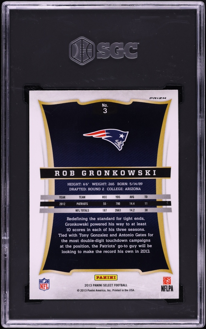 2013 Select Silver Prizm Rob Gronkowski #3 SGC 9.5 MINT+ - Photo 2
