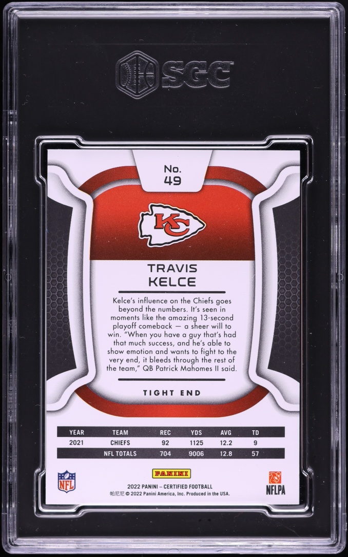 2022 Panini Certified Mirror Gold FOTL Travis Kelce /15 #49 SGC 9.5 MINT+ - Photo 2