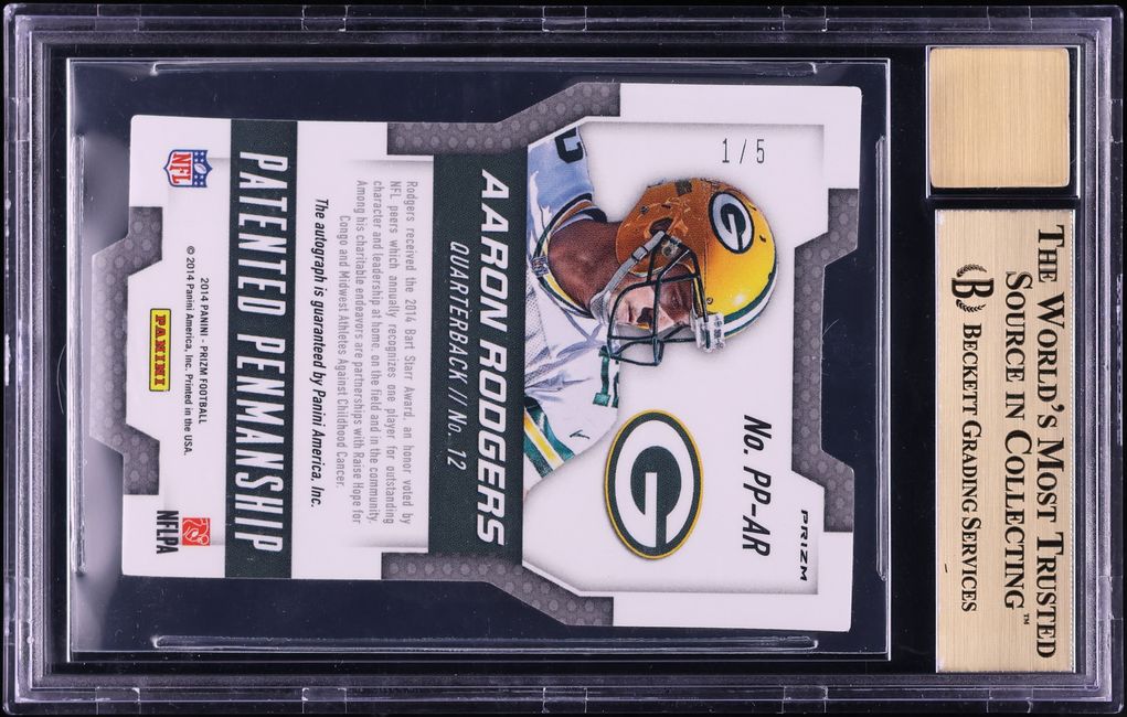 2014 Panini Prizm Patented Penmanship Logo Die-Cut Aaron Rodgers AUTO 1/5 #PP-AR BGS 9.5 GEM - Photo 2