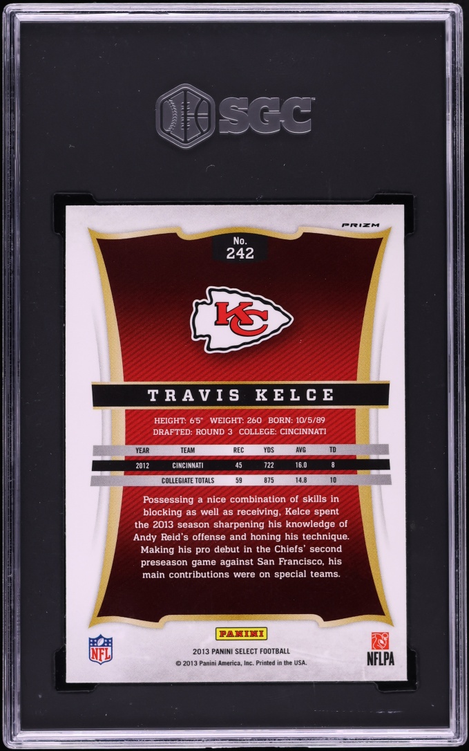 2013 Select Silver Prizm Travis Kelce ROOKIE #242 SGC 9 MINT - Photo 2