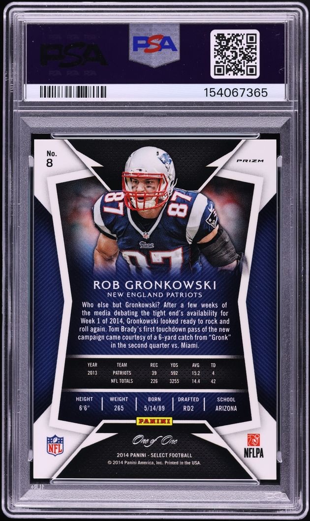 2014 Select Black Prizm Rob Gronkowski 1/1 #8 PSA 9 MINT - Photo 2