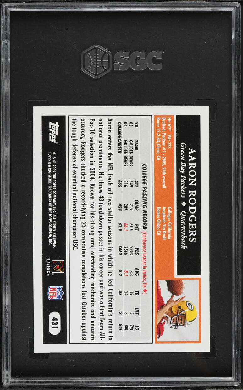 2005 Topps Football Aaron Rodgers ROOKIE #431 SGC 9.5 MINT+