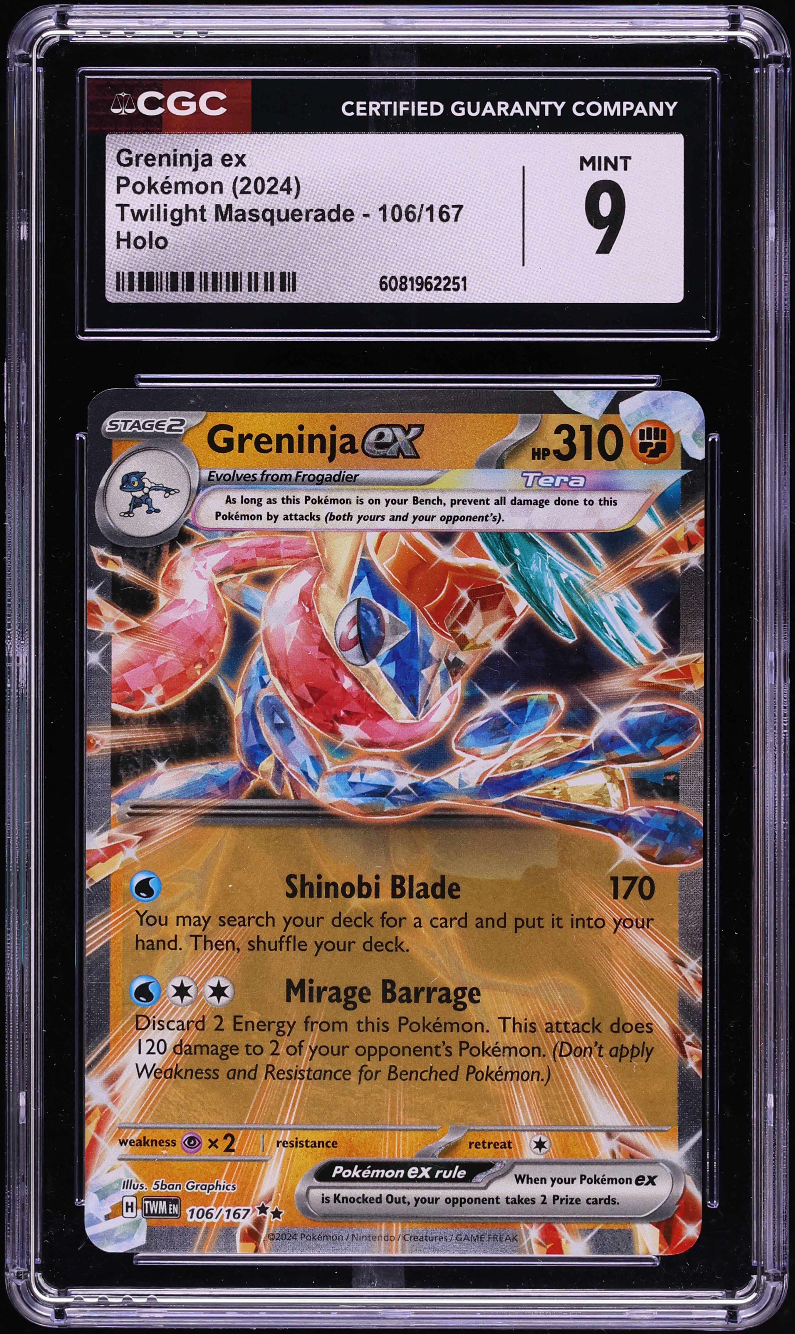 2024 Pokemon Scarlet & Violet Twilight Masquerade Holo Greninja Ex #106 CGC 9 MINT