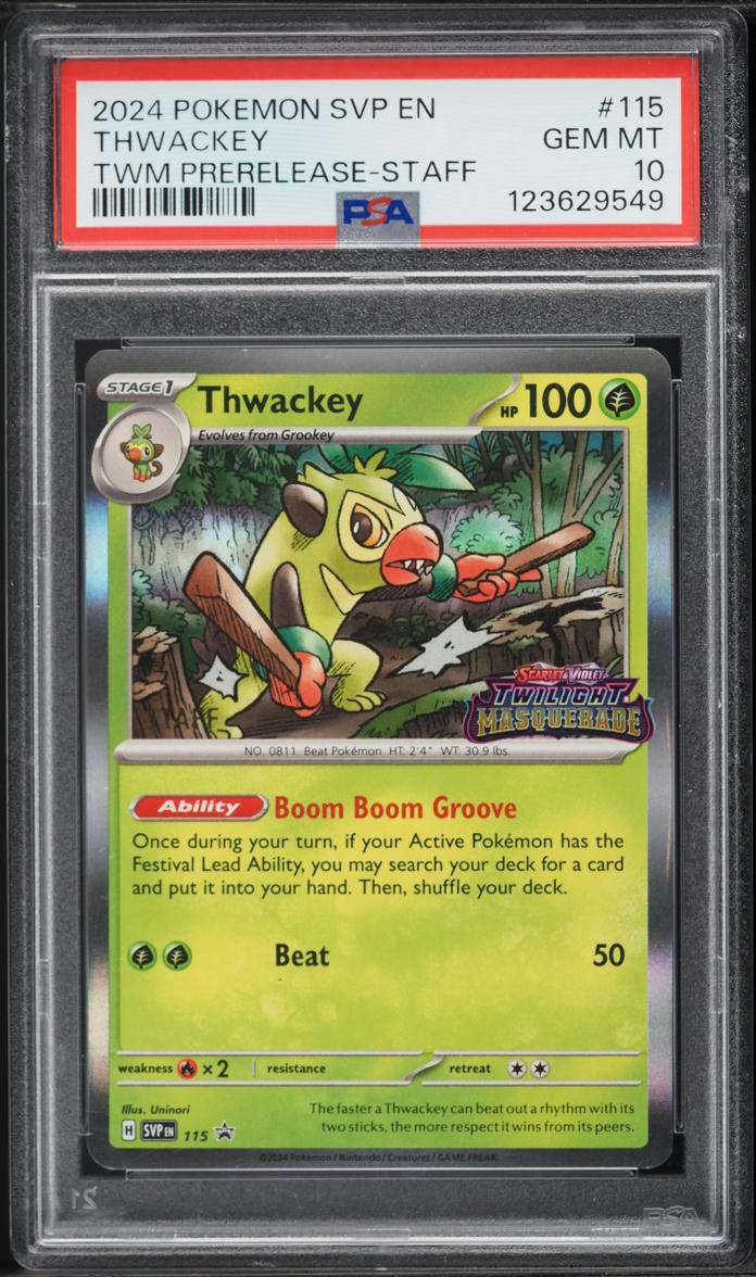 2024 Pokemon SV Promo Twilight Masquerade Prerelease-Staff Thwackey #115 PSA 10 GEM MINT