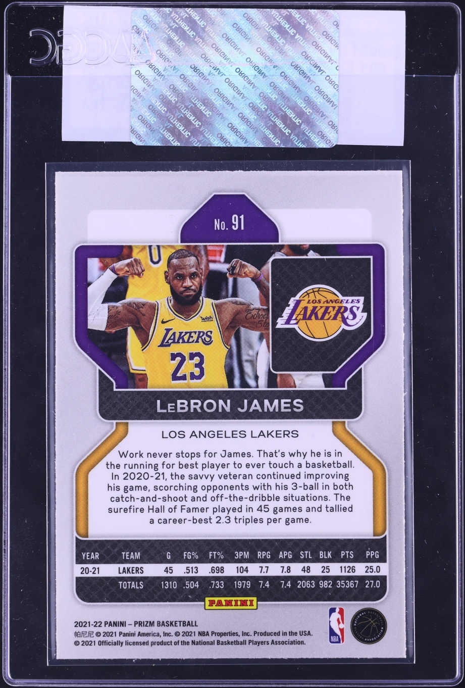 2021 Panini Prizm LeBron James #91 CGC AUTH