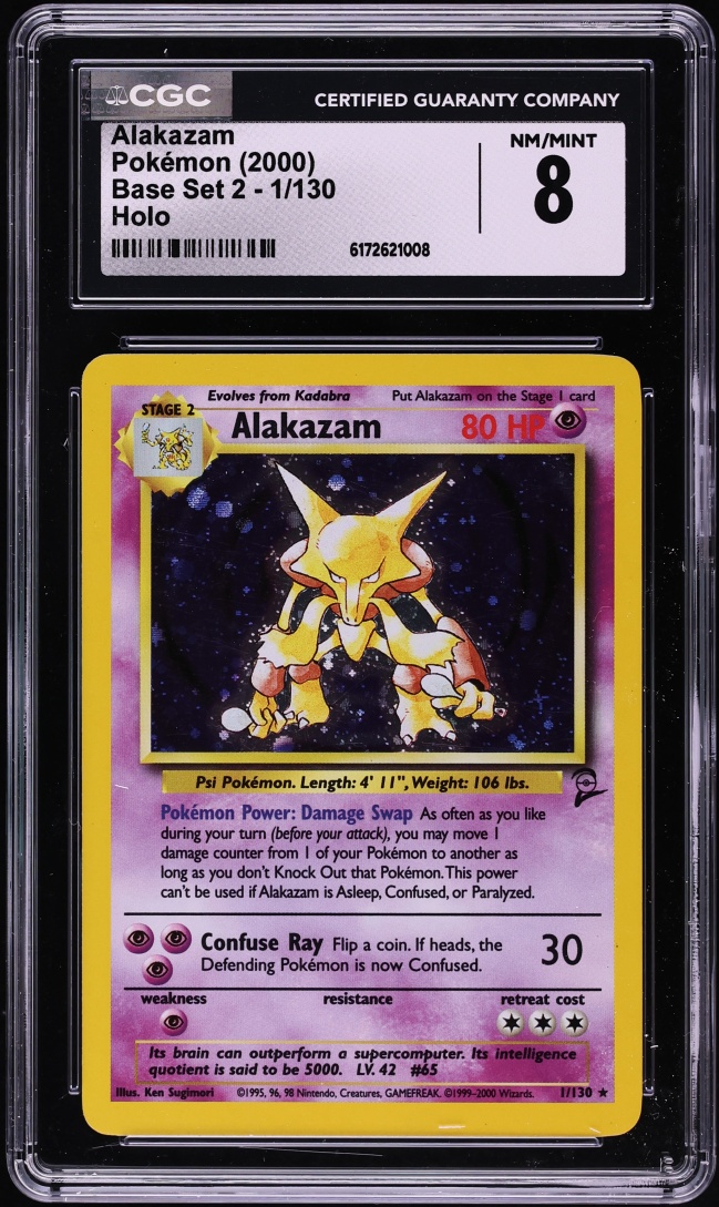 2000 Pokemon Base Set 2 Holo Alakazam #1 CGC 8 NM-MT