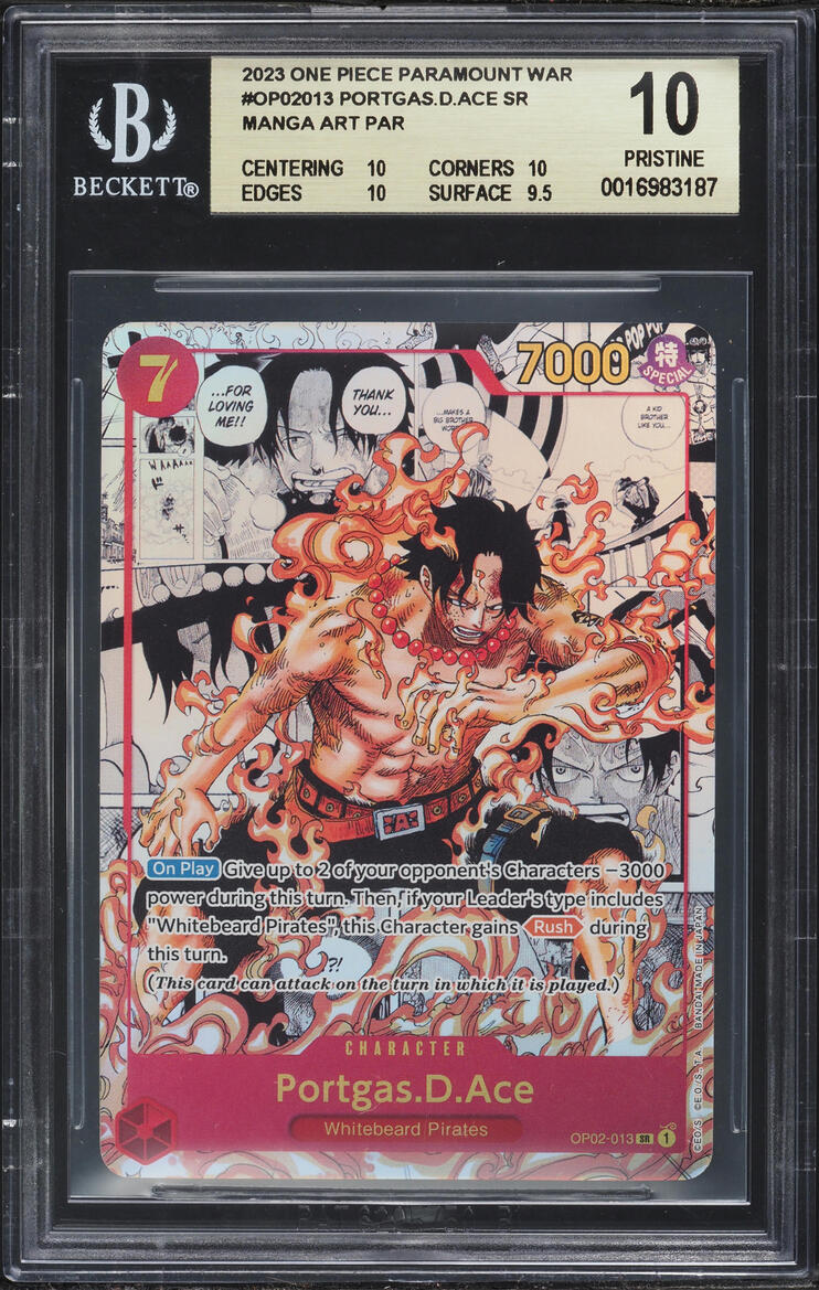 2023 One Piece Paramount War Manga Alt Art Portgas D. Ace #OP02-013 BGS 10 PRISTINE