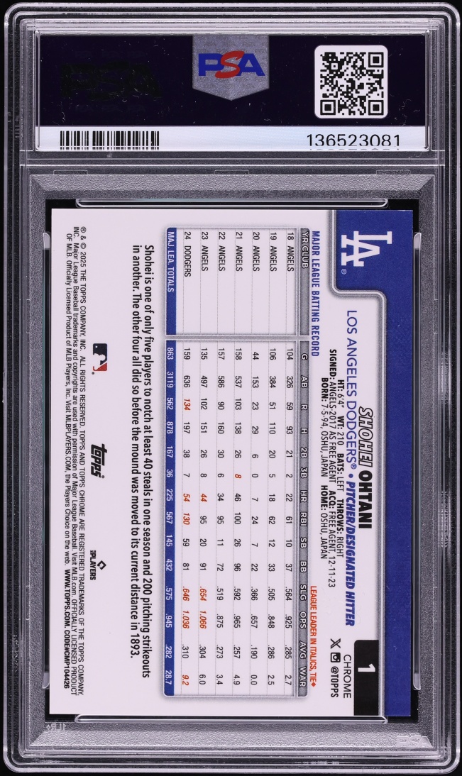 2025 Topps Chrome Black Geometric Shohei Ohtani /10 #1 PSA 9 MINT