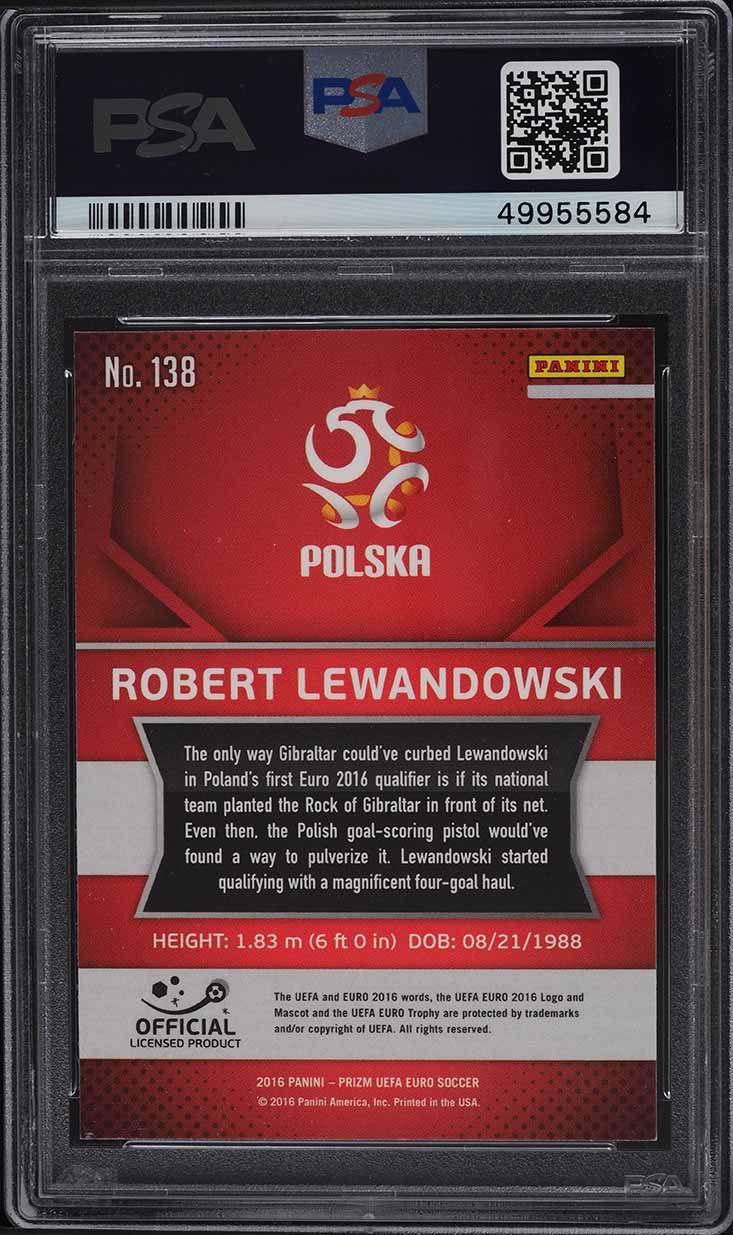 2016 Panini Prizm UEFA Robert Lewandowski #138 PSA 8 NM-MT