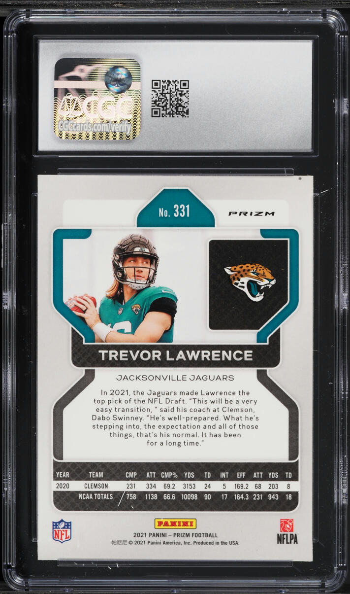 2021 Panini Prizm Neon Green Pulsar Trevor Lawrence ROOKIE #331 CGC 8.5 NM-MT+