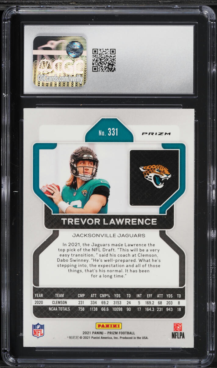 2021 Panini Prizm Neon Green Pulsar Trevor Lawrence ROOKIE #331 CGC 8.5 NM-MT+