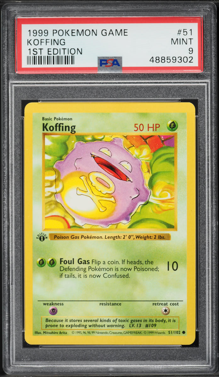1999 Pokemon Base Set Shadowless 1st Edition Koffing #51 PSA 9 MINT