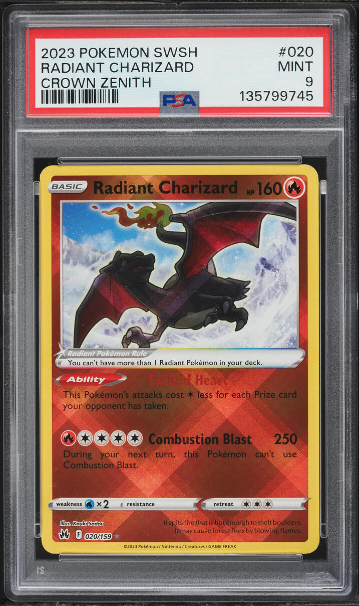 2023 Pokemon Sword & Shield Crown Zenith Holo Radiant Charizard #20 PSA 9 MINT