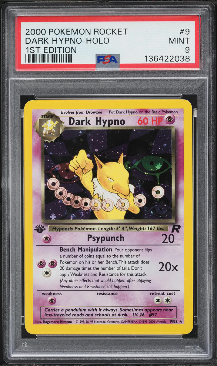 2000 Pokemon Rocket 1st Edition Holo Dark Hypno #9 PSA 9 MINT