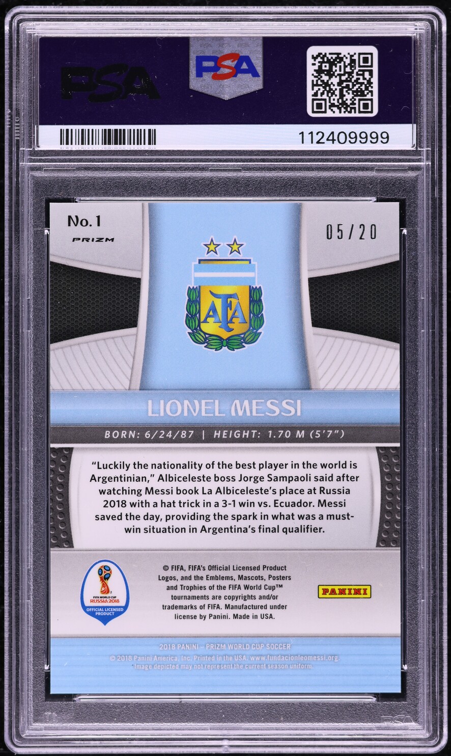 2018 Panini Prizm World Cup Camo Lionel Messi /20 #1 PSA 10 GEM MINT