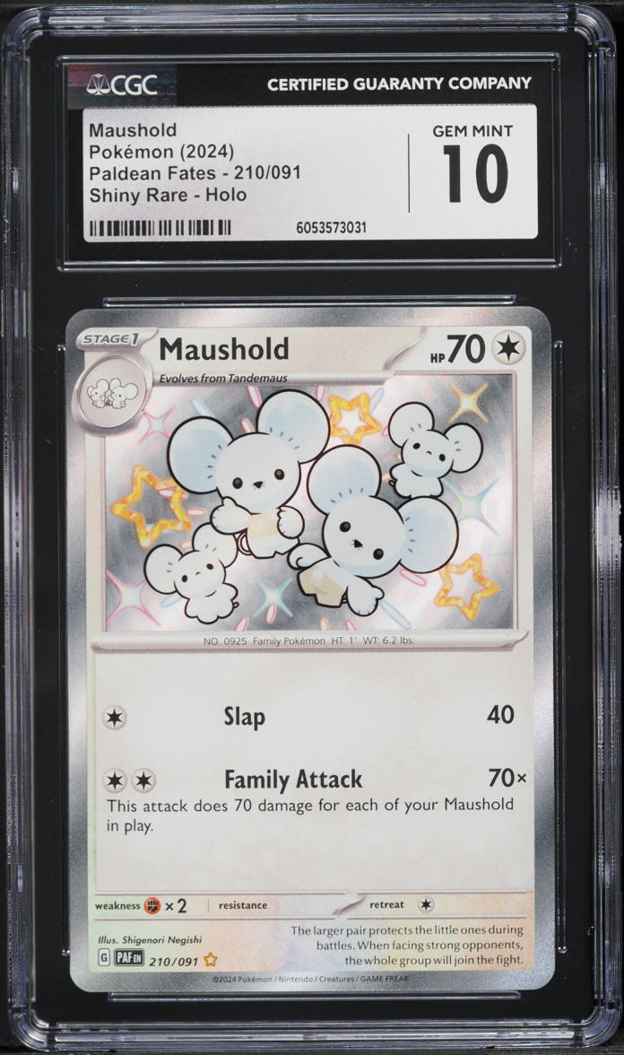 2024 Pokemon Scarlet & Violet Paldean Fates Shiny Maushold #210 CGC 10 GEM MINT